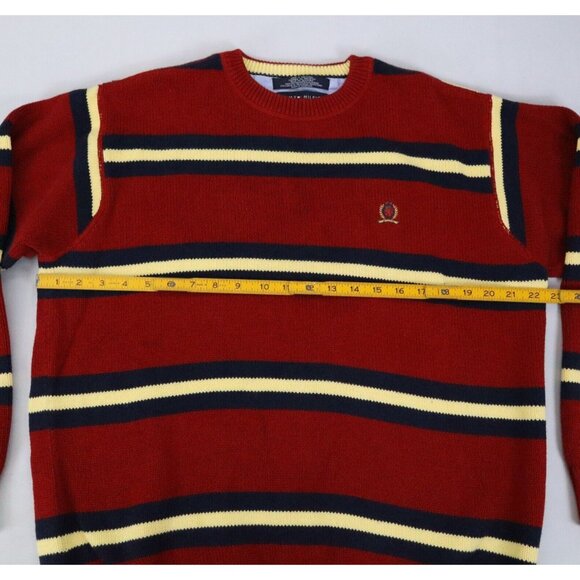 Vintage Tommy Hilfiger Striped Heavy Knit Crest Sweater Red‎ Yellow Blue Size L - Picture 5 of 6